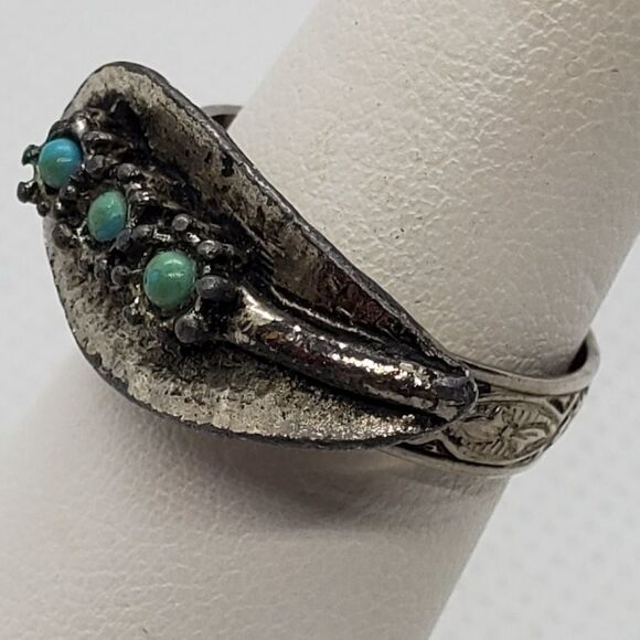 Adjustable Silver & Blue Leaf & Flower Ring - Picture 3 of 5